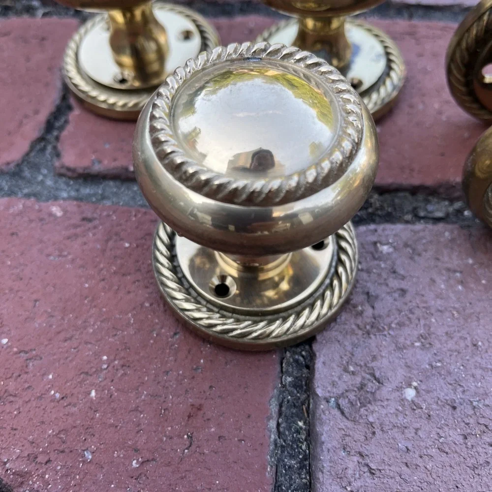 Gold Brass Twist Rope Door Knob Estate 2 Pair Brass NOS - KNOBS Some Hardware